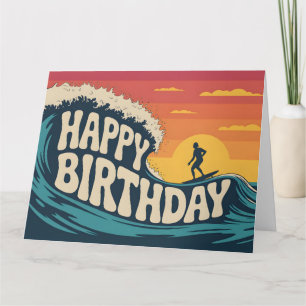 Retro Surf-tema "Grattis på födelsedagen"-illustra Kort