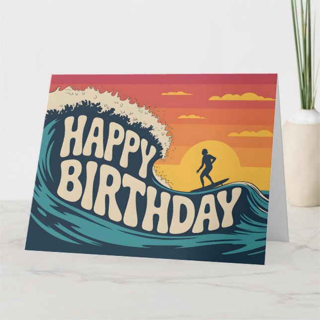 Retro Surf-tema "Grattis på födelsedagen"-illustra Kort (Framsida)
