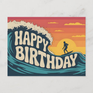 Retro Surf-tema "Happy Birthday"-illustration Helg Vykort