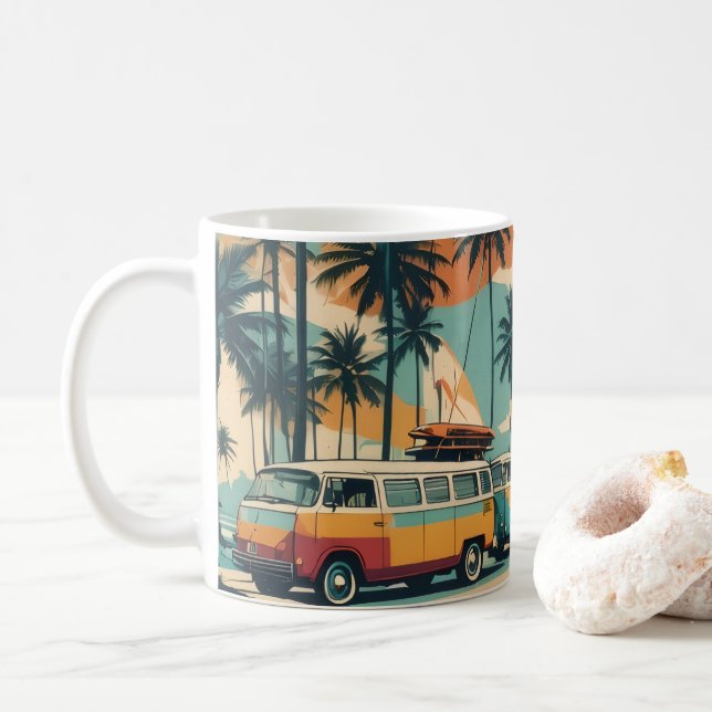 Retro Surf Van & Palm Trees Coffee Mug | Tropical  Kaffemugg (Med munk)
