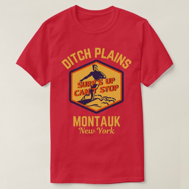 Retro Surfa Ditch Plains Montauk New York Guld Tex T Shirt (Design framsida)
