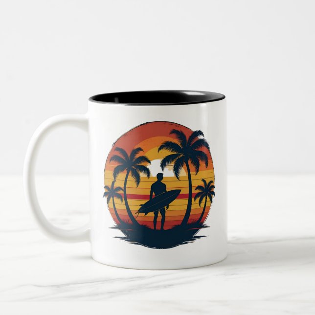 Retro Surfa Mugg - 70:e Sunset Beach Coffee Kopp (Vänster)