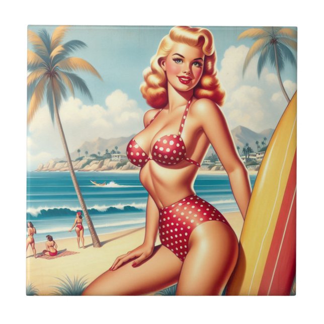 Retro-Surfa Pin Up Kakelplatta (Framsidan)
