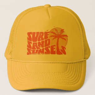 Retro Surfa Sand Sunset Handflatan Träd Beach Vibe Keps