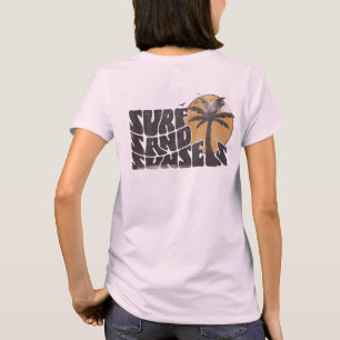 Retro Surfa Sand Sunset Handflatan Träd Beach Vibe T Shirt