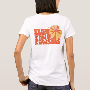 Retro Surfa Sand Sunset Handflatan Träd Beach Vibe T Shirt