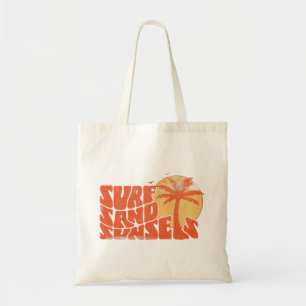 Retro Surfa Sand Sunset Handflatan Träd Beach Vibe Tygkasse