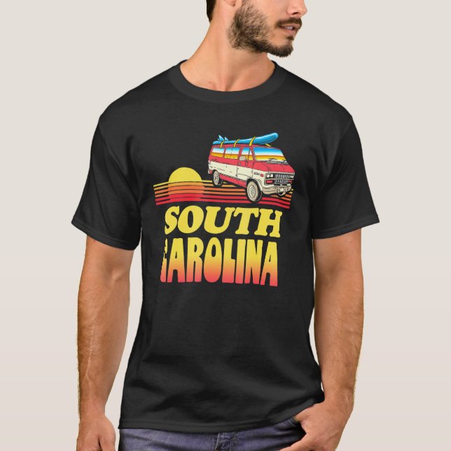 Retro Surfa South Carolina Sunset och Van Eighties T Shirt (Framsida)