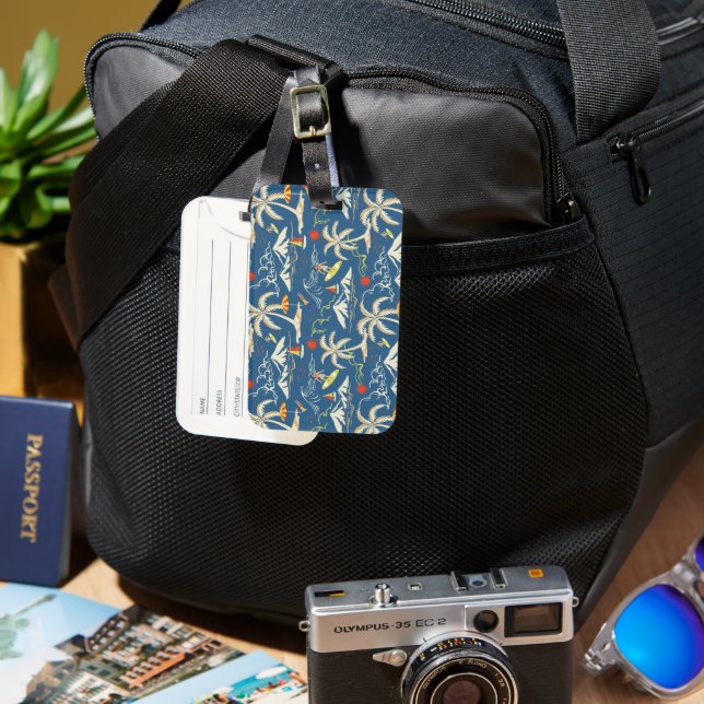 Retro Surfa Tropical Mönster Bagagebricka (Framsida & Baksida)