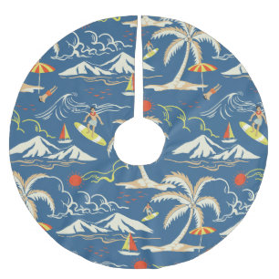 Retro Surfa Tropical Mönster Julgransmatta Borstad Polyester