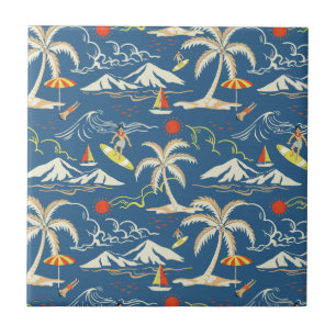 Retro Surfa Tropical Mönster Kakelplatta