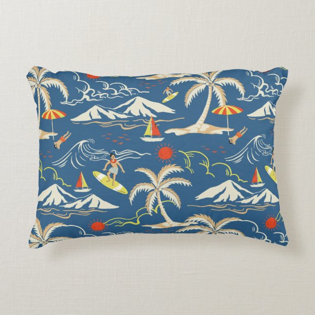 Retro Surfa Tropical Mönster Prydnadskudde (Framsidan)