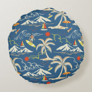 Retro Surfa Tropical Mönster Rund Kudde