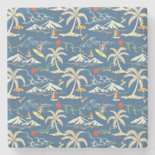 Retro Surfa Tropical Mönster Stenunderlägg