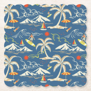 Retro Surfa Tropical Mönster Underlägg Papper