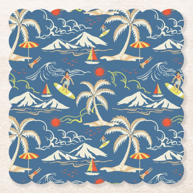 Retro Surfa Tropical Mönster Underlägg Papper (Framsida)
