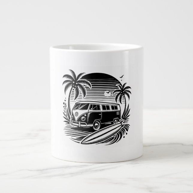 Retro Surfa Van & Handflatan Träd Design Specialty Jumbo Mugg (Framsidan)