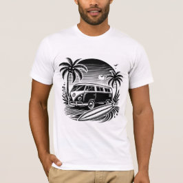 Retro Surfa Van & Handflatan Träd Design T-Shirt