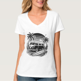 Retro Surfa Van & Handflatan Träd Design T-Shirt