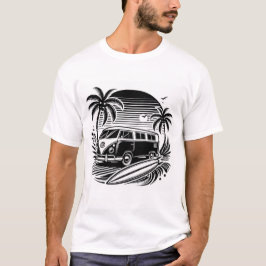 Retro Surfa Van & Handflatan Träd Design T-Shirt