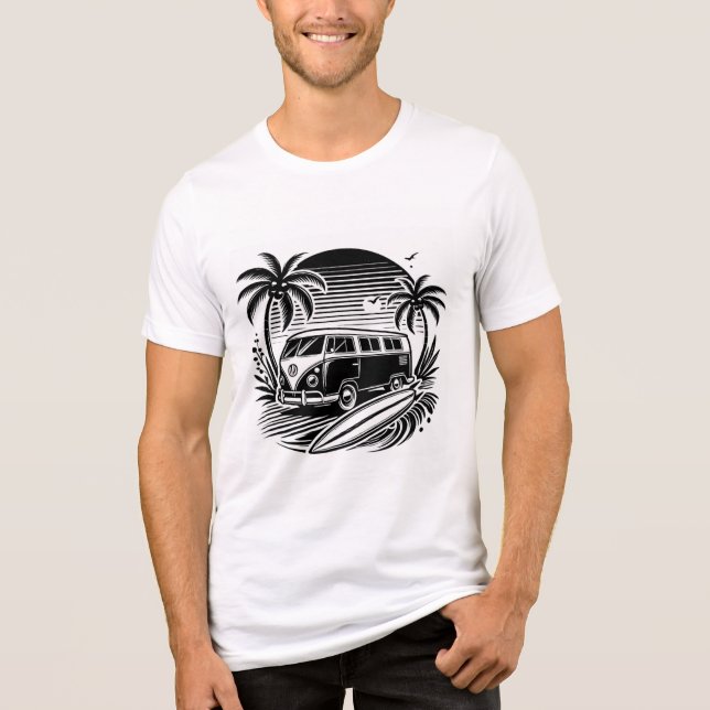 Retro Surfa Van & Handflatan Träd Design Tri-Blend T Shirt (Framsida)