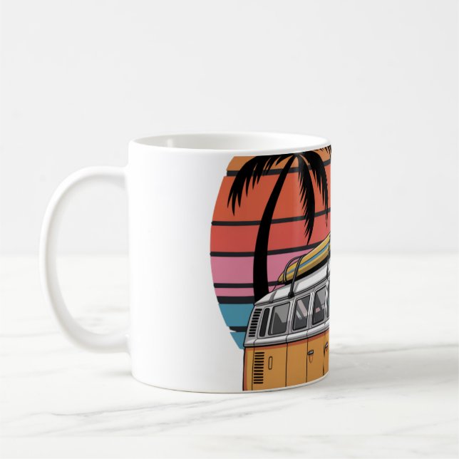Retro Surfa Van Sunset Vibes Kaffemugg (Vänster)