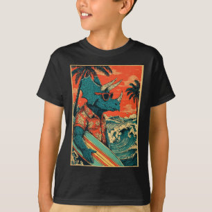 Retro Surfande Dinosaurie Hawaii Sommar Triceratop T Shirt