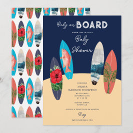 Retro Surfboard Baby på babyskor ombord Inbjudningar