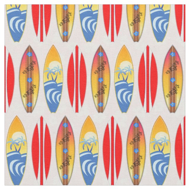 Retro Surfboard Rosa Hibiscus Tyg (Närbild)