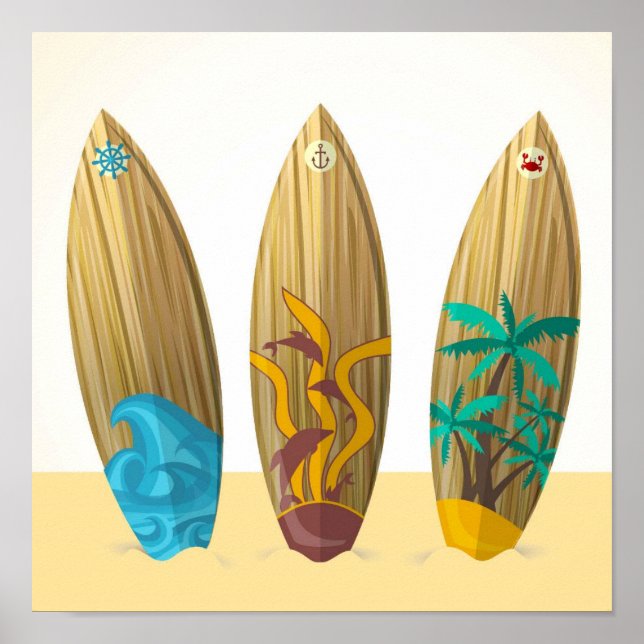 Retro Surfboard Sol Surfa Sand Poster (Framsidan)