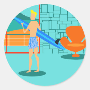 Retro Surfer Boy Stickers Runt Klistermärke
