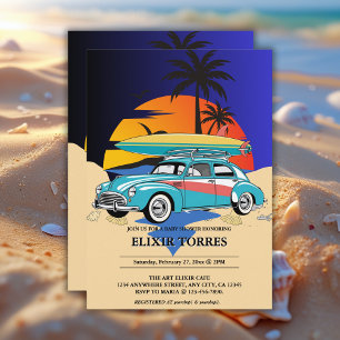 Retro Surfer Car Baby Shower Inbjudningar