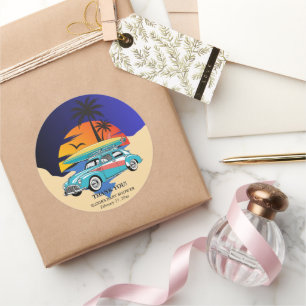 Retro Surfer Car Baby Shower Runt Klistermärke