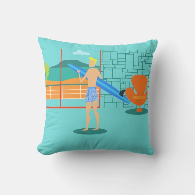 Retro Surfer Graf Pillow Utomhuskudde (Framsida)
