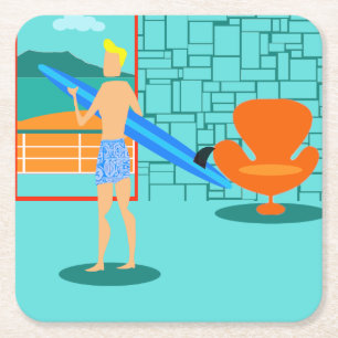 Retro Surfer Papper Underlägg Kvadrat
