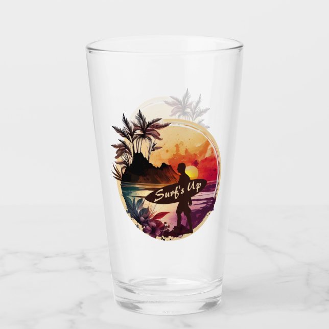 Retro Surfer Sunset Beach Glaskopp (Framsida)