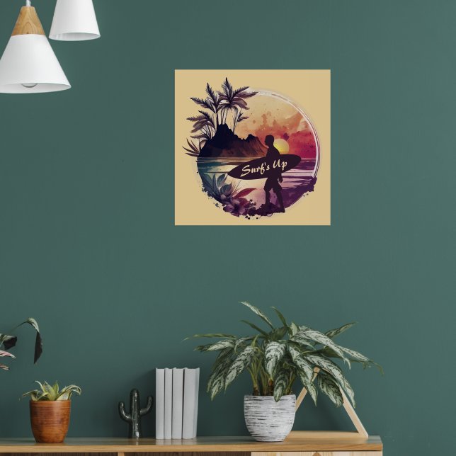 Retro Surfer Sunset Beach Poster (Vardagsrum 1)