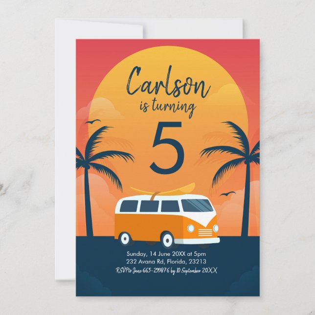 Retro Surfing Birthday-inbjudan Inbjudningar (Framsida)