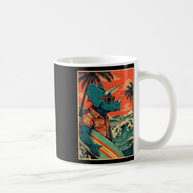 Retro Surfing Dinosaur Hawaii Sommar Triceratops S Kaffemugg (Höger)