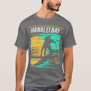 Retro Surfing Hanalei Bay Kauai Hawaii Vintage Sur T Shirt