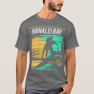 Retro Surfing Hanalei Bay Kauai Hawaii Vintage Sur T Shirt