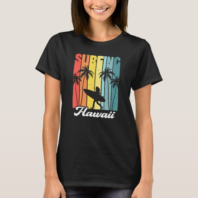Retro Surfing Hawaii Hawaiian Island Surfer Girl P T Shirt (Framsida)