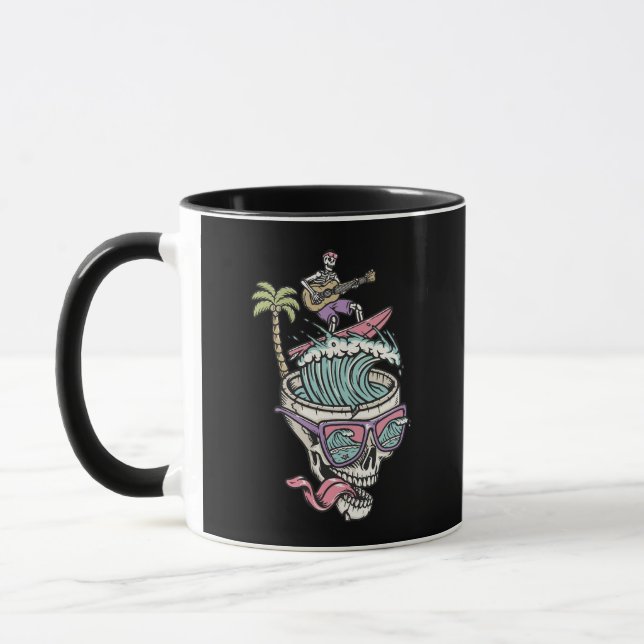 Retro Surfing Skelett Gitarrist Mugg  (Vänster)