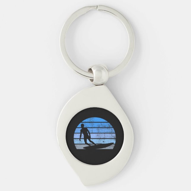 Retro Surfing Swirl Silverfärgad Nyckelring (Framsidan)