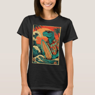 Retro Surfing Tyrannosaurus Hawaiian Sommar Dinosa T Shirt