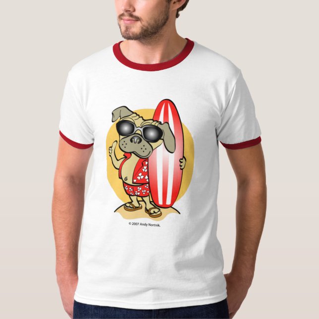 Retro Surfin'Pug Tees T-shirt (Framsida)