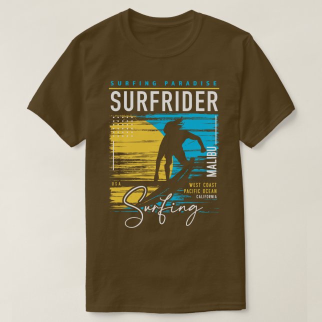 Retro Surfrider Beach Malibu Surfing Surfers Parad T Shirt (Design framsida)