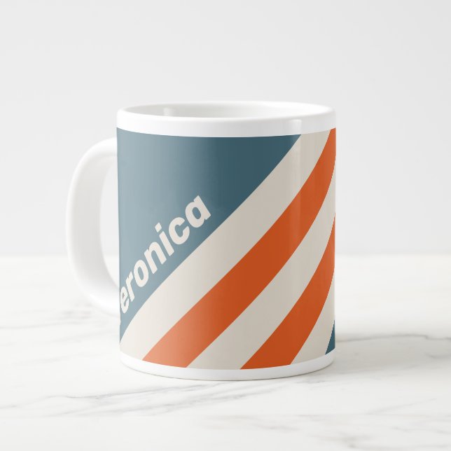 Retro Surfside-ränder med namn Jumbo Mugg (Framsida vänster)
