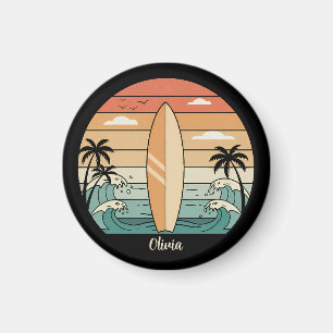 Retro Surfstämning - Surfbräda & Vågor Magnet