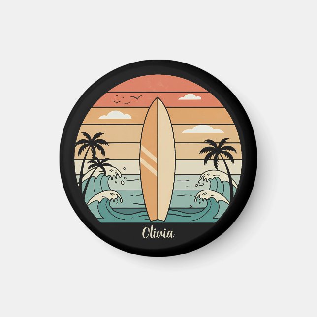 Retro Surfstämning - Surfbräda & Vågor Magnet (Framsidan)